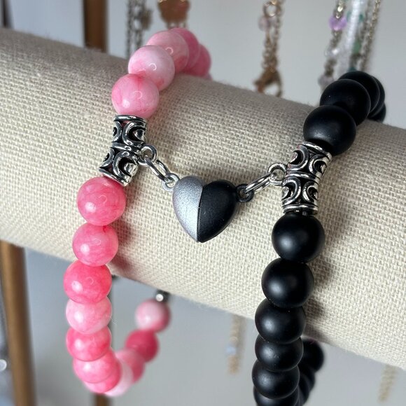 Couples Heart Bracelet Set – Magnetic Heart Matching Bracelets – Anniversary - Picture 1 of 7